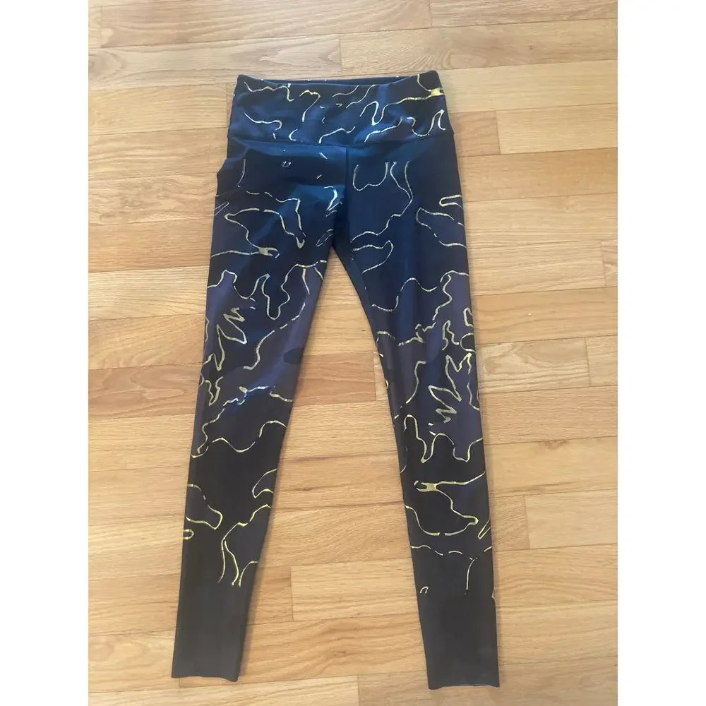 Noli Studio Guerra Gold Foil Marble Black Leggings Yoga L